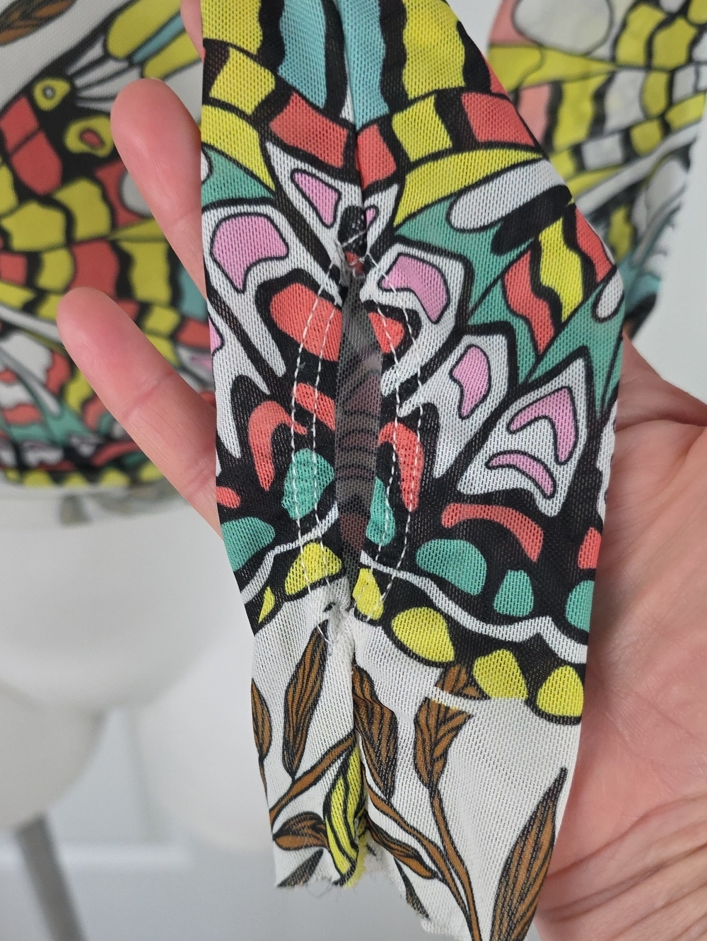Afrm Hippie Mesh Multicolor Butterfly Floral Print Turtleneck Longsleeve Top - Picture 5 of 8